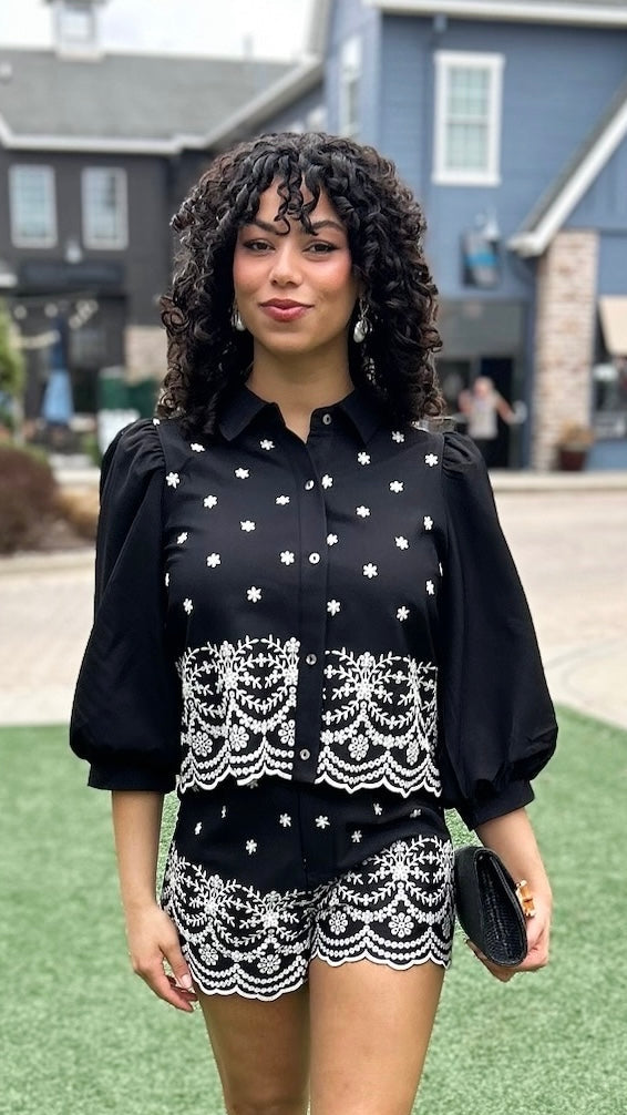 Easton Embroidered Top - Black