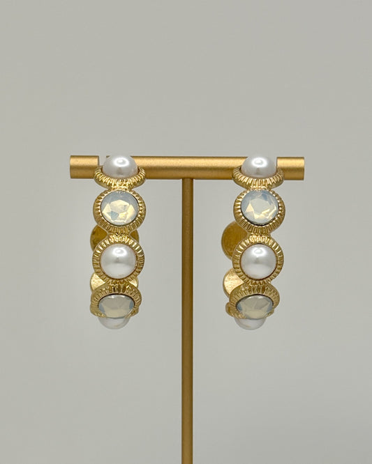 Round Pearl and Glass Bead Hoops
