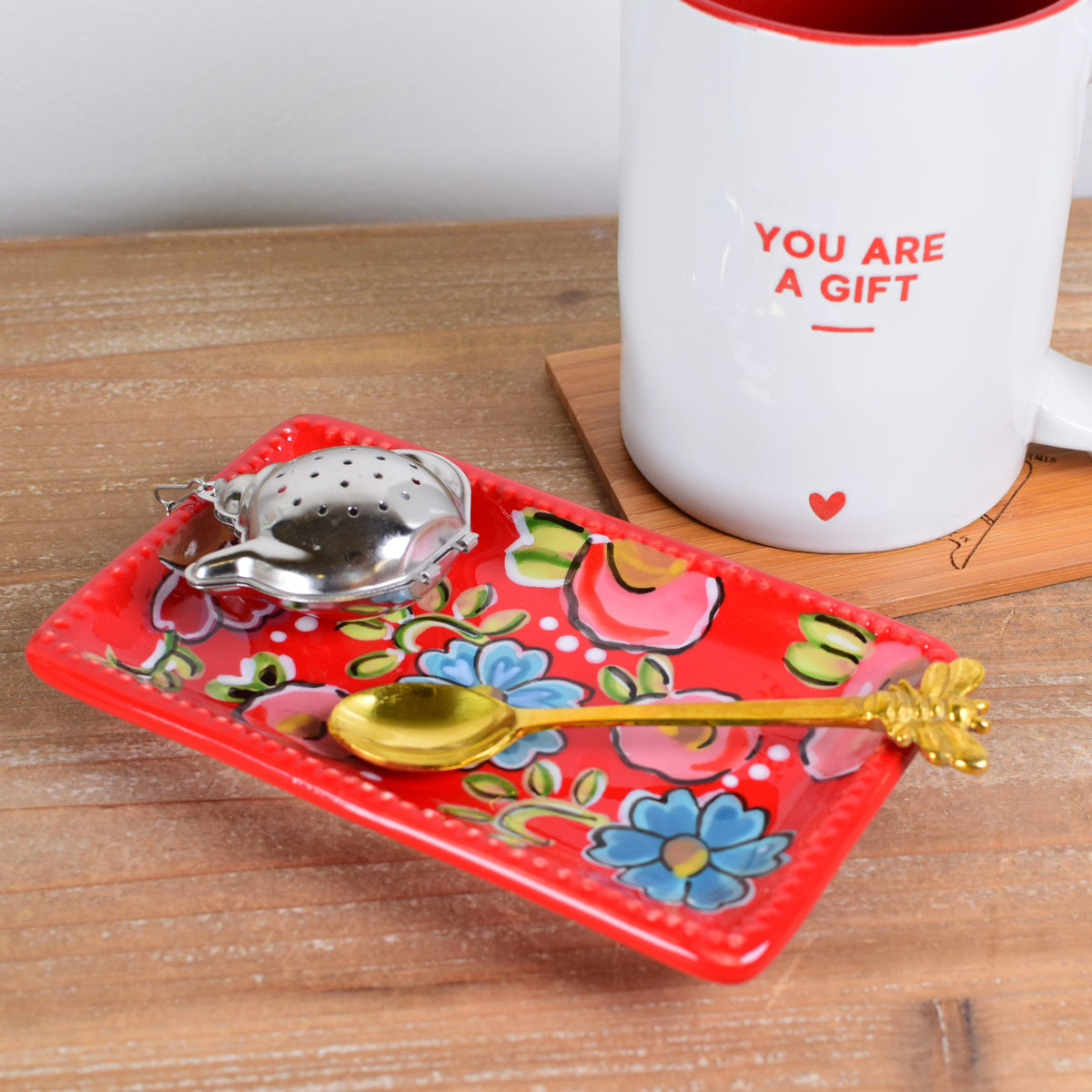 Red Floral Trinket Tray