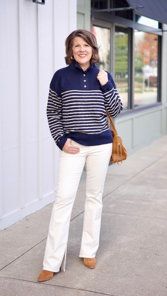Hamptons Stripe Sweater - Navy