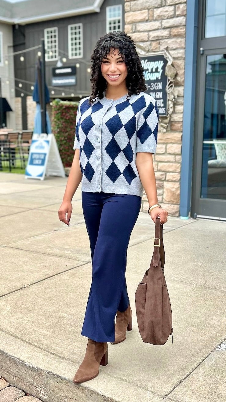 Erin High Waist Wide Leg Ponte Pant - Navy
