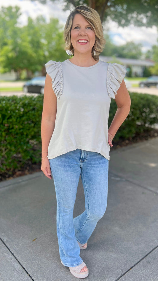 Terry Flutter Sleeve Top - Stone