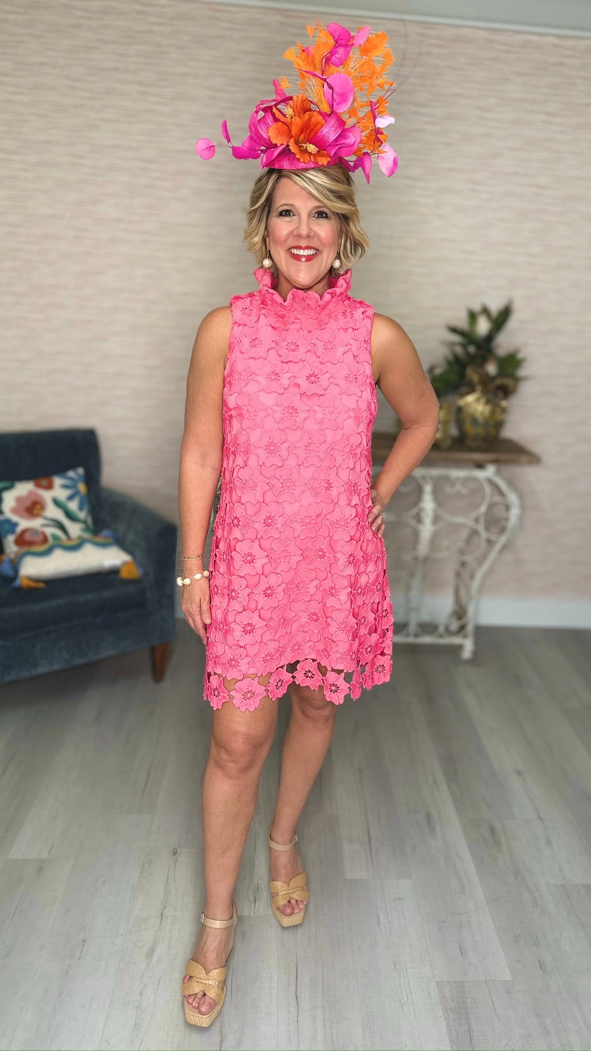 Pink Floral Lace Dress