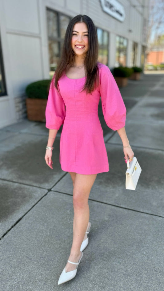 Annie Scoop Neck Linen Mini Dress - Pink