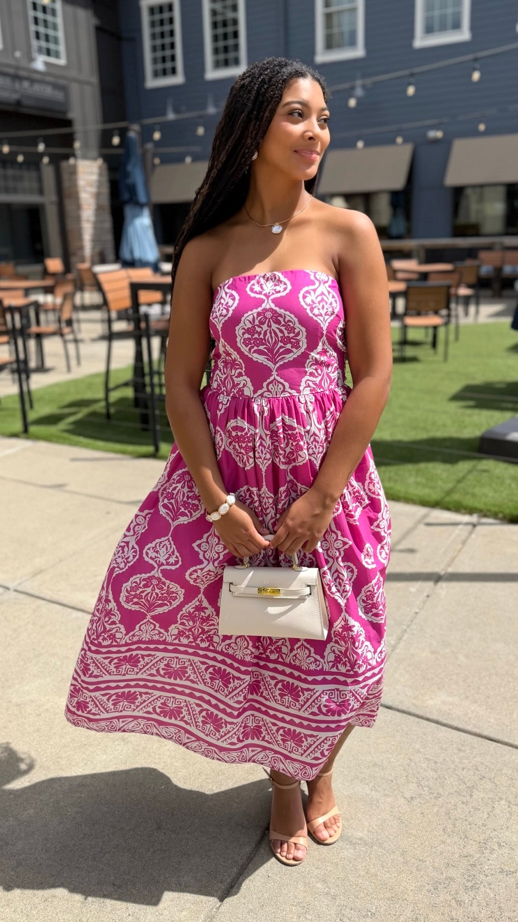 Lola Abstract Dress - Magenta