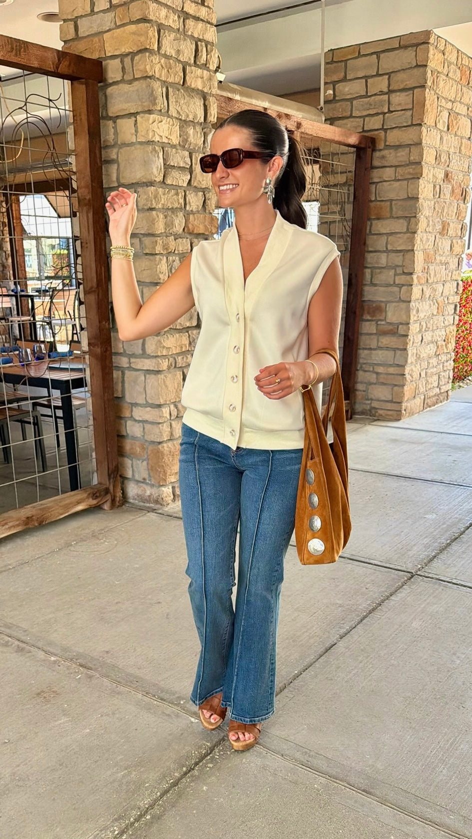 Penny Button Vest - Ivory