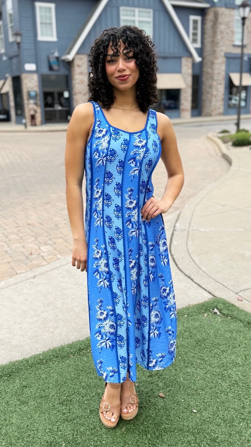 Harper Floral Pattern Dress - Blue Mix
