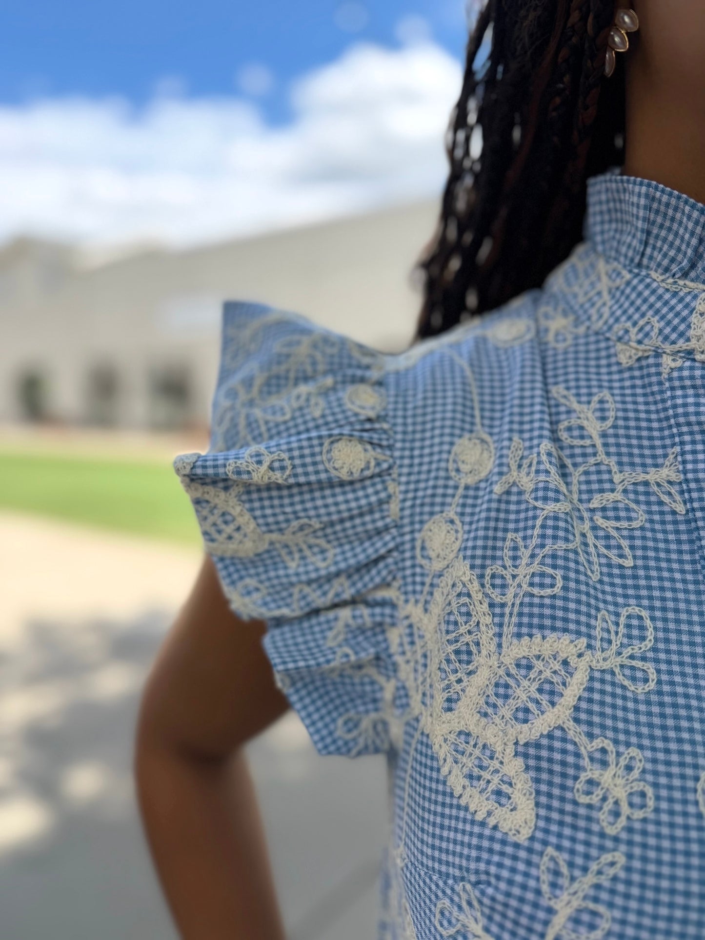 Kenzie Floral Embroidered Dress - Blue