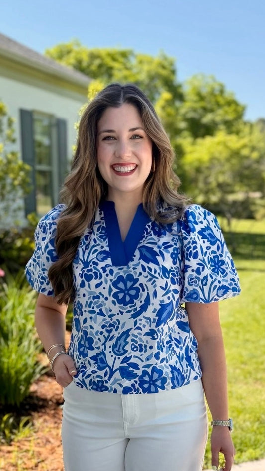 Adelaide Floral Top - Blue