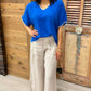 Eileen VNeck Embroidered Top - Royal Blue
