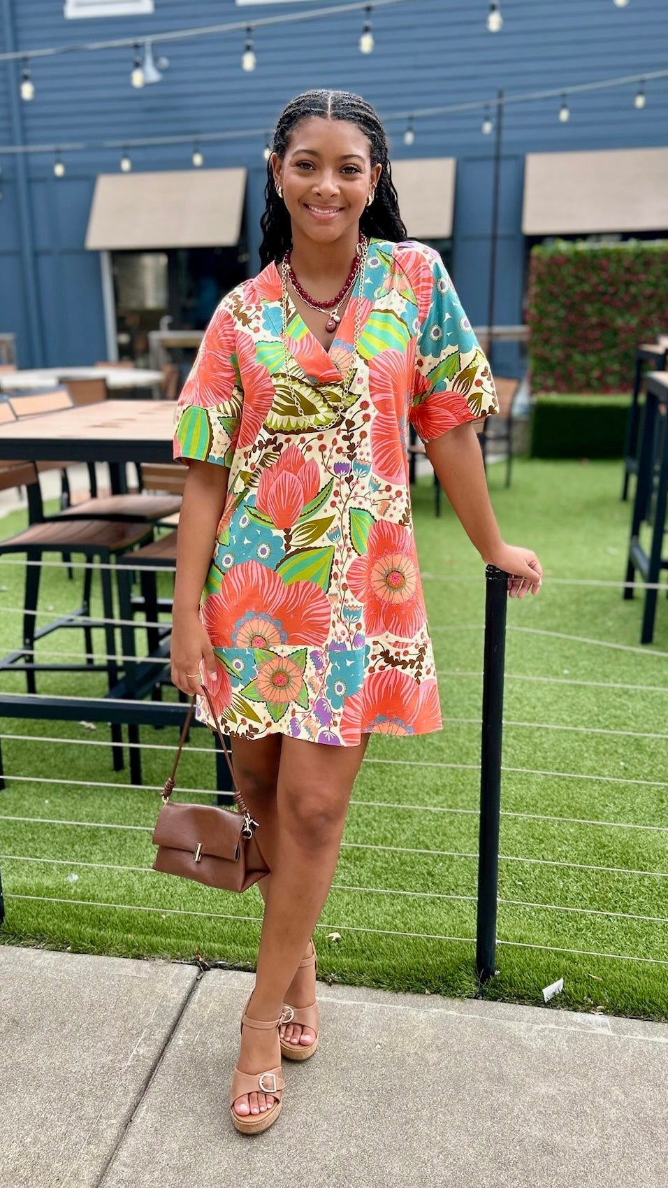 Uncle Frank Bold Floral Shift Dress - Coral