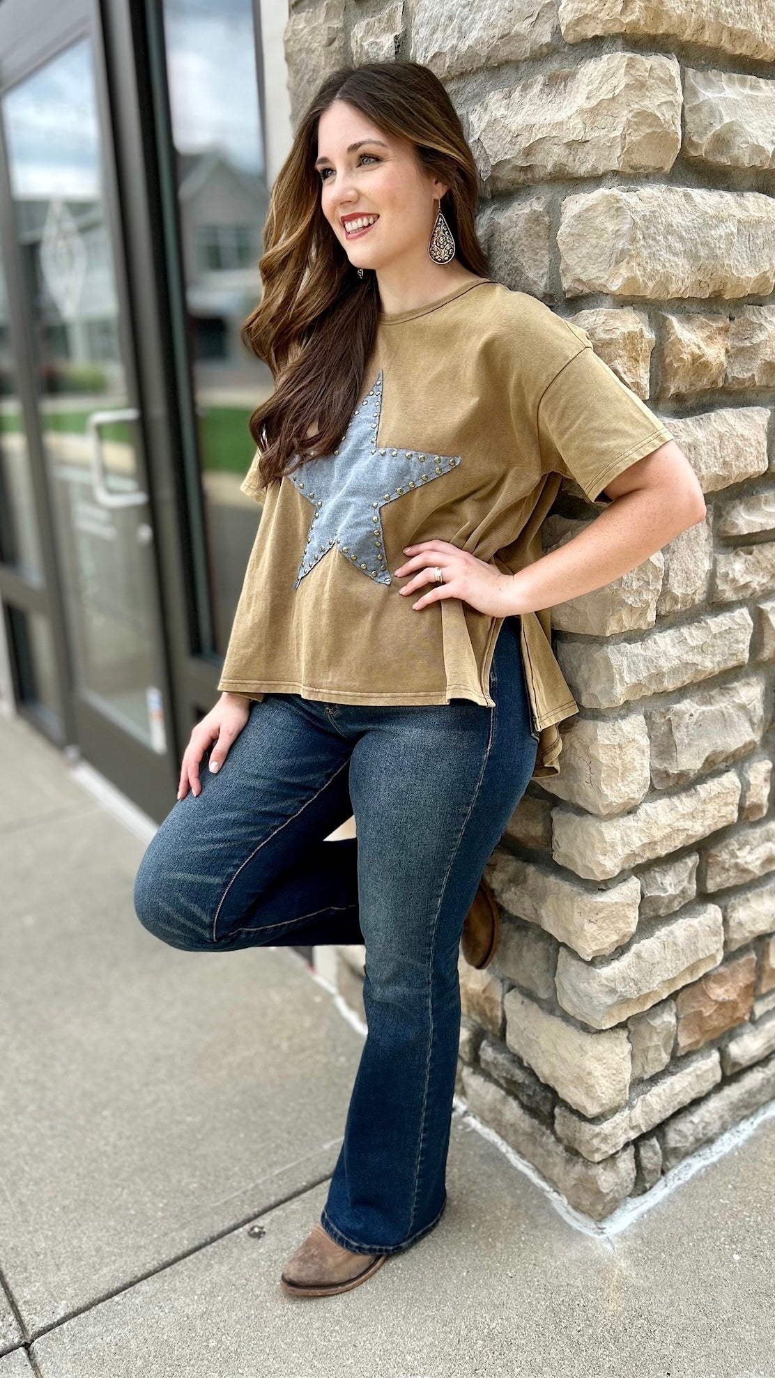 Denim Star Patch Olive Tee
