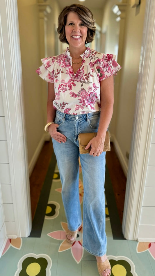 Elegant Evie Pink Floral Top