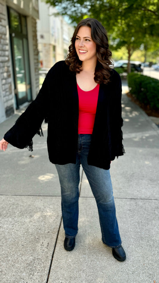 Black Fringe Sleeve Cardigan