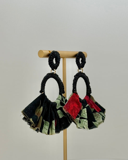 Fabric Fan Earrings - Black