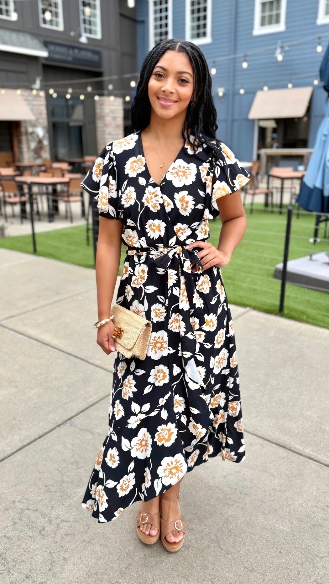 Beatrice Floral Wrap Dress - Black
