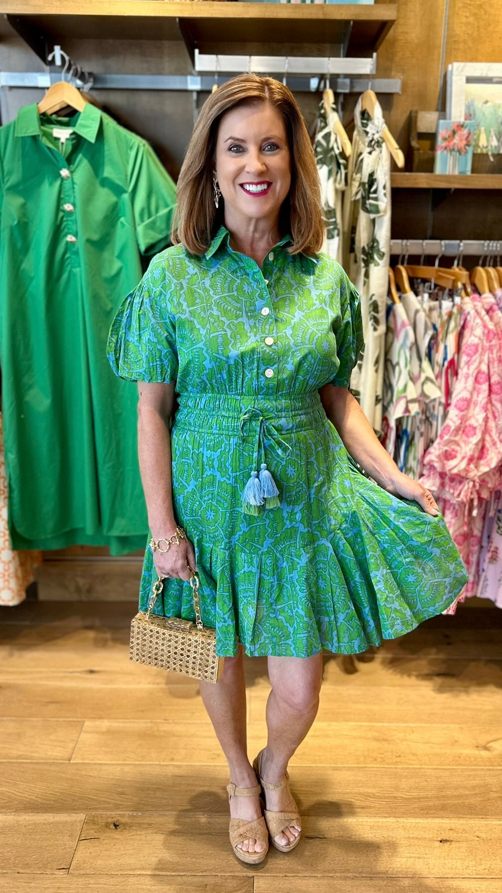 Uncle Frank Flounced Hem Shirt Dress - Green