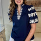 Leah Puff Sleeve Top - Navy
