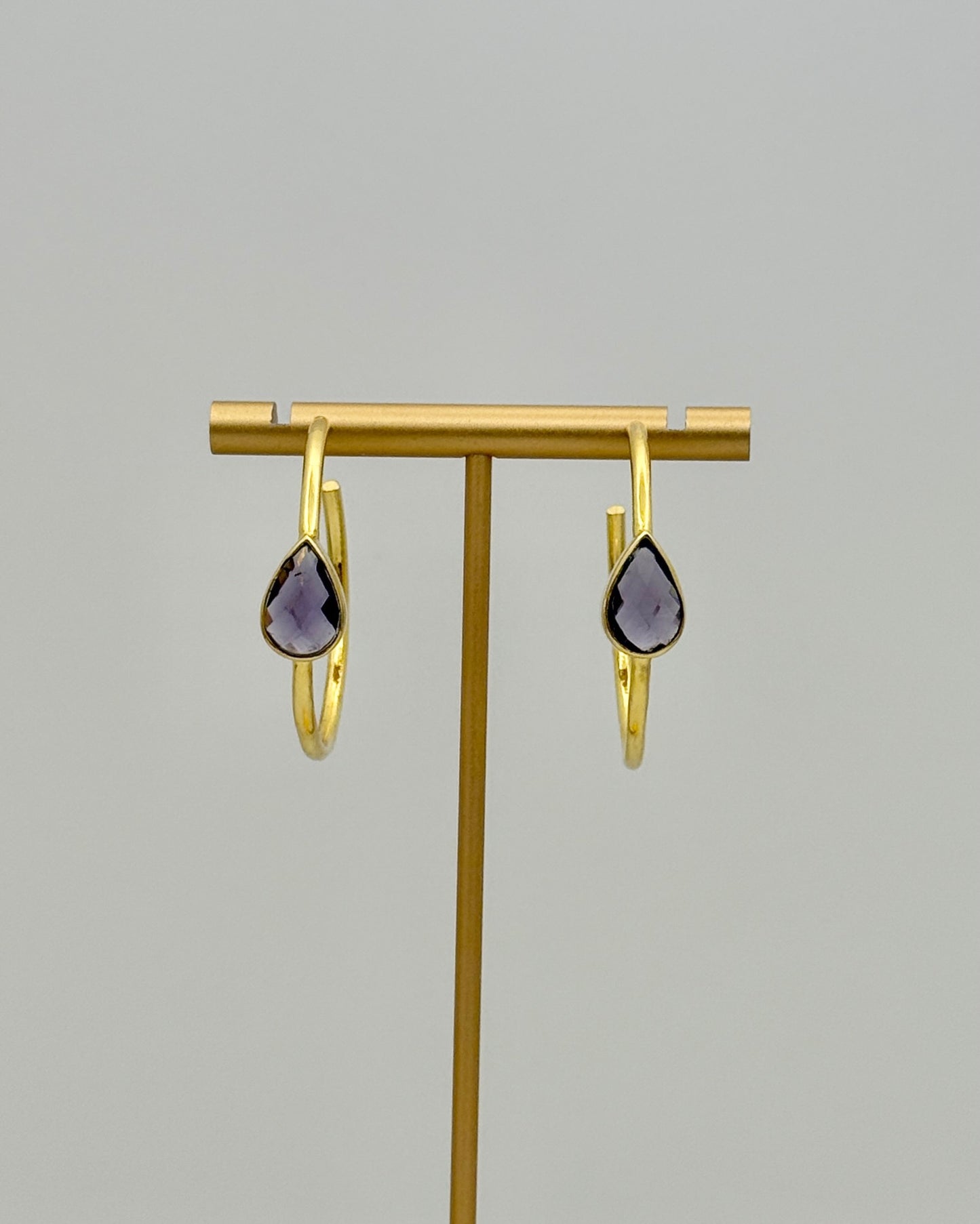 Amethyst Crystal Teardrop Hoop Earrings