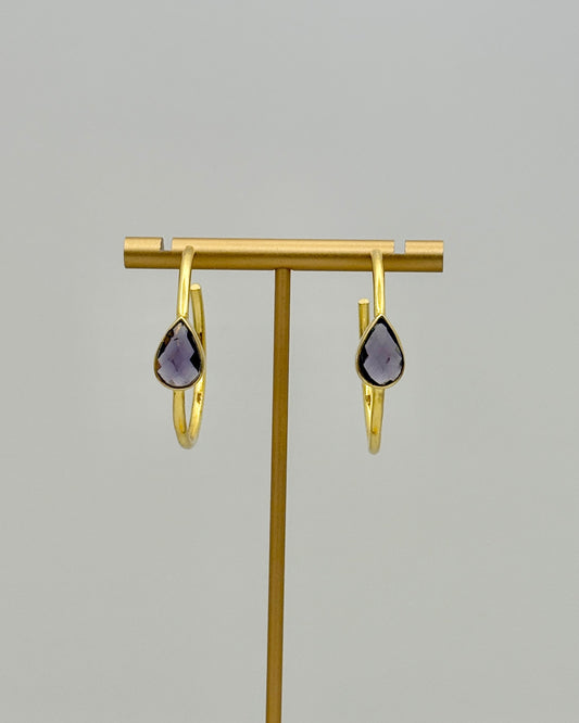 Amethyst Crystal Teardrop Hoop Earrings