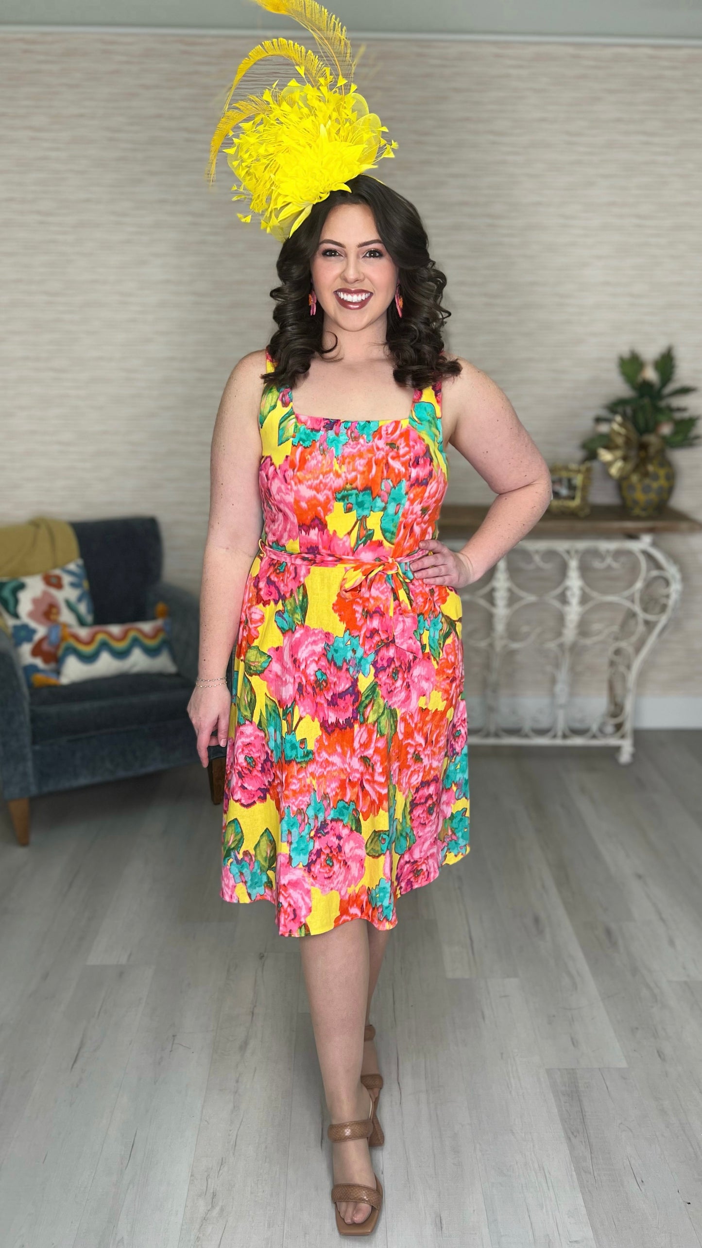 London Times Abstract Floral Midi Dress