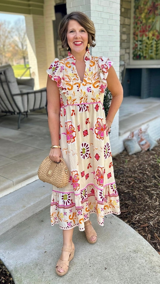Natalie Cream Mix Floral Dress
