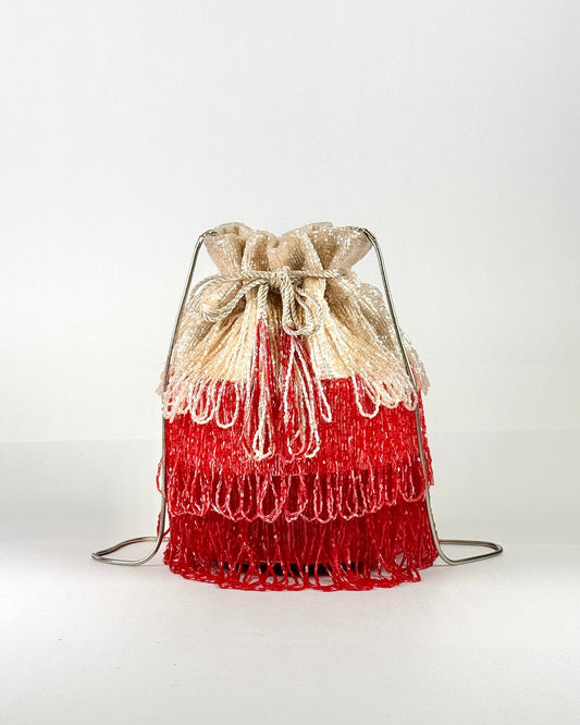 Red/Pink Beaded Ombre Bag