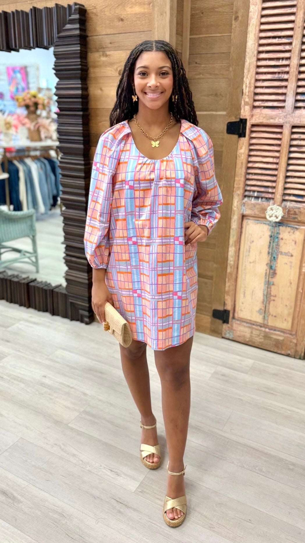 Uncle Frank Big Roses Dress - Plaid