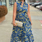 Tabi Ruffle Neck Midi Dress - Navy/Khaki