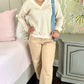 Sophie V Neck Ribbed Pullover - Light Beige