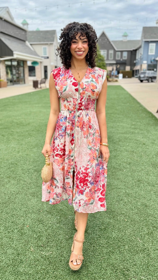 Daphne Floral Dress - Fuchsia Mix