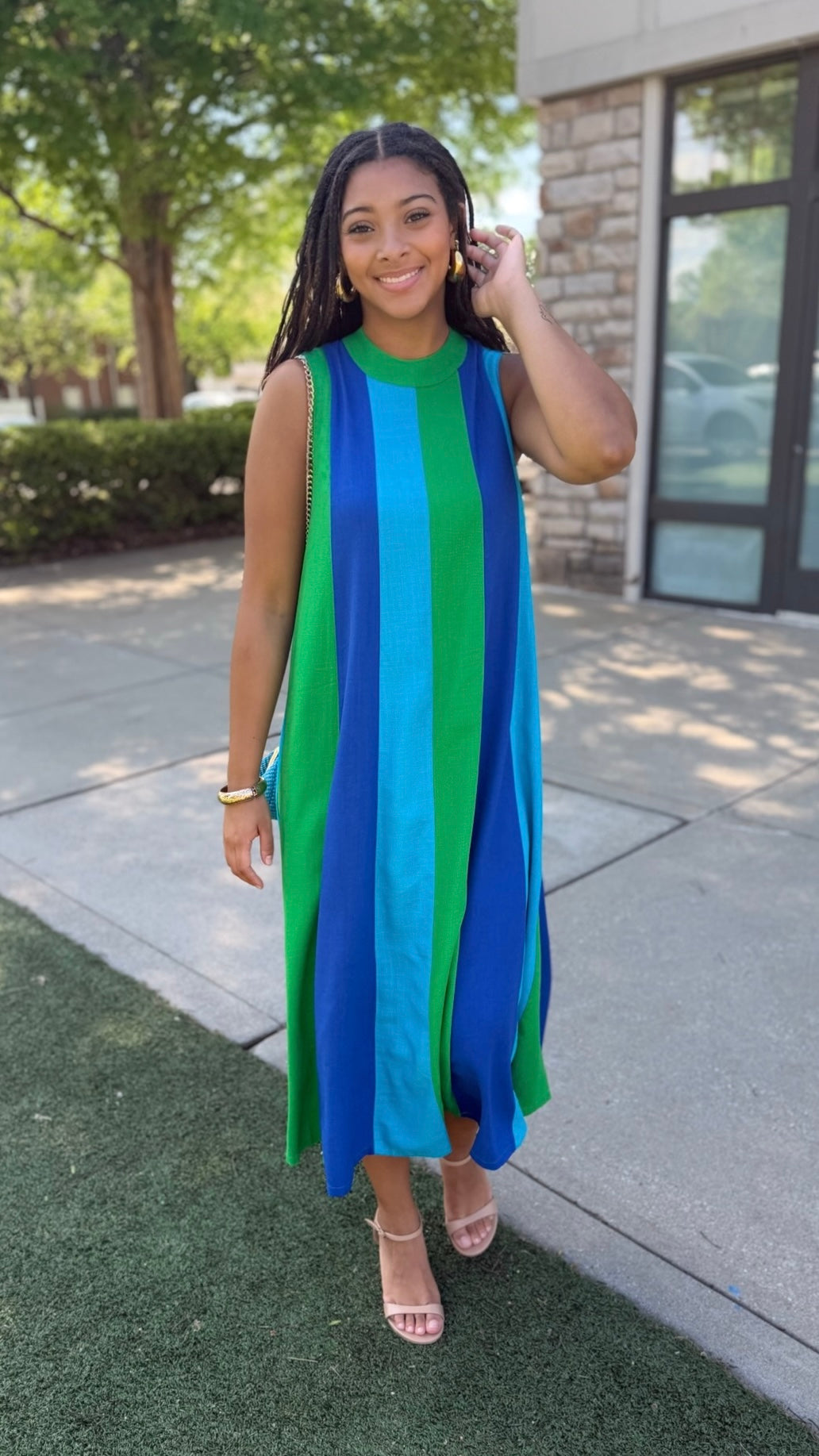 Sloane Colorblock Dress - Green/Royal