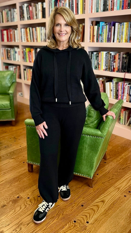 Sweater Knit Wide Leg Pants - Black