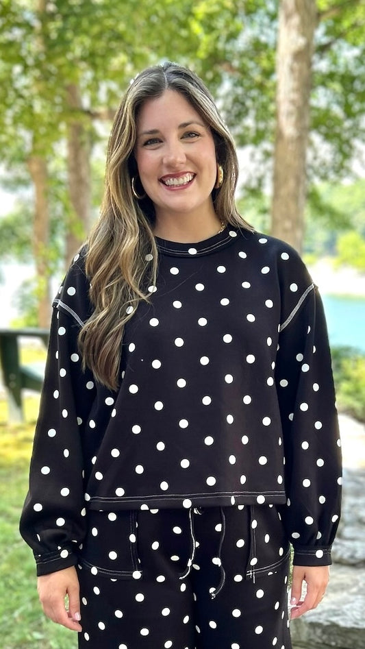 Kacey Polka Dot Leisure Top - Black & White