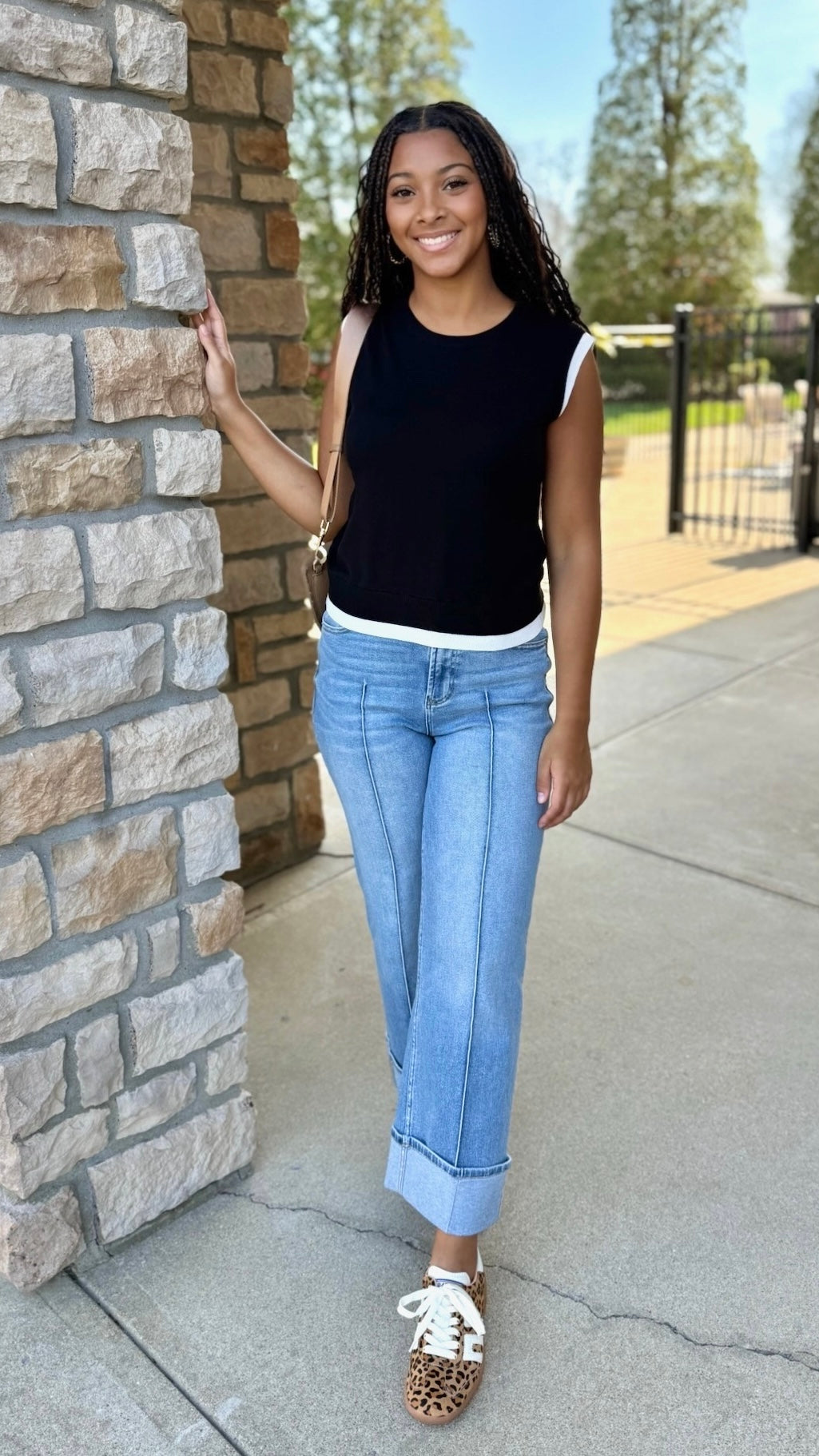 Elise Double Layered Knit Top - Black