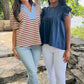 Kierra Striped Top - Maroon & Ivory With Light Blue Trim Accent