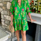 Flora Short Sleeve Flower Print Dress - Green