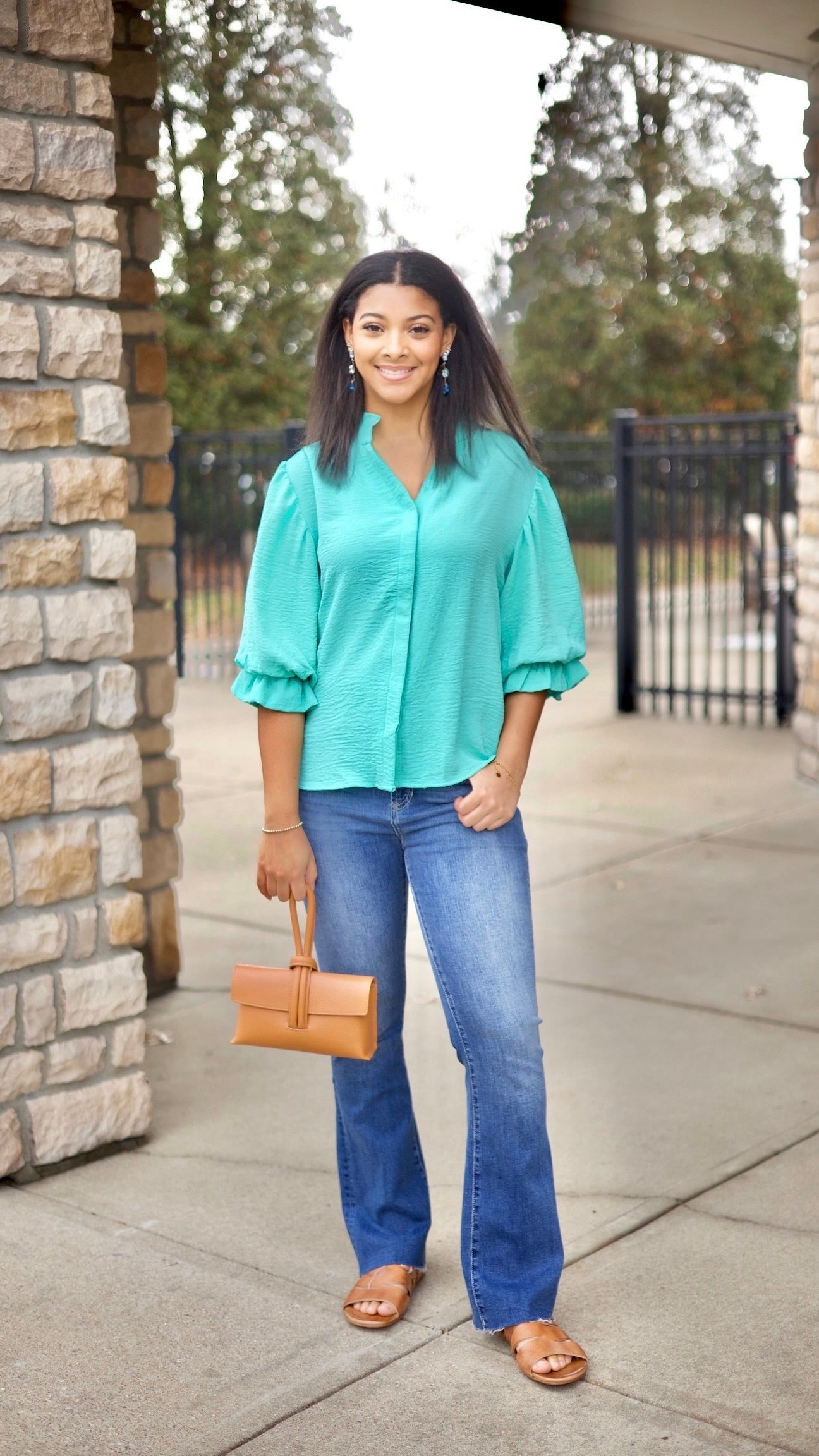 Sarah Button Up Blouse - Emerald