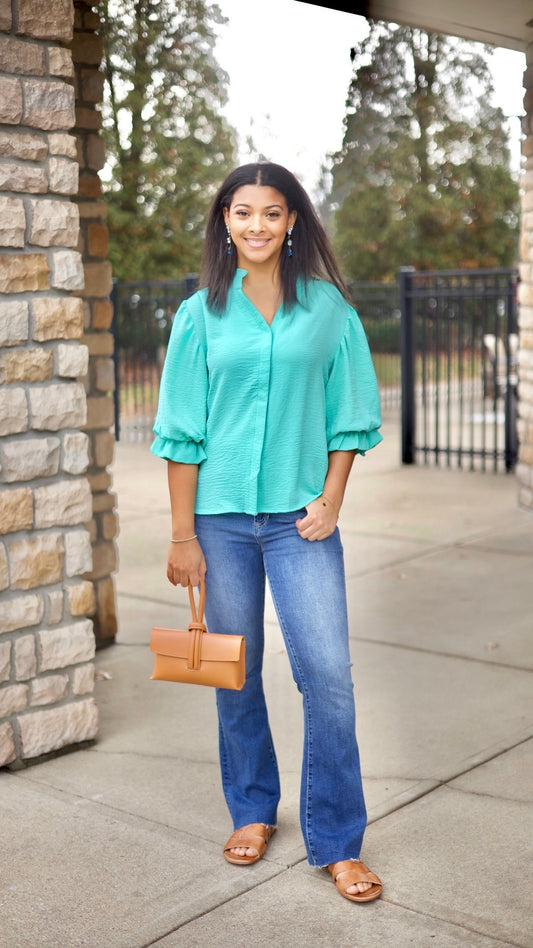Sarah Button Up Blouse - Emerald