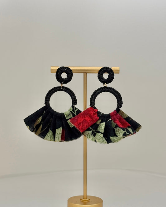Fabric Fan Earrings - Black