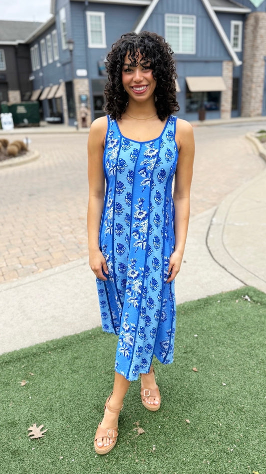 Harper Floral Pattern Dress - Blue Mix