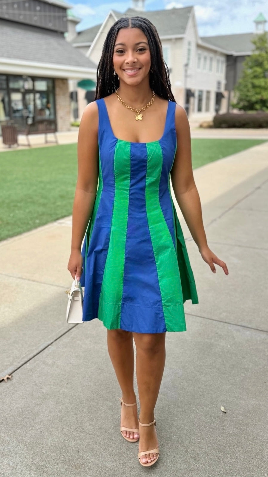 Madison Color Block Mini Dress - Blue/Green