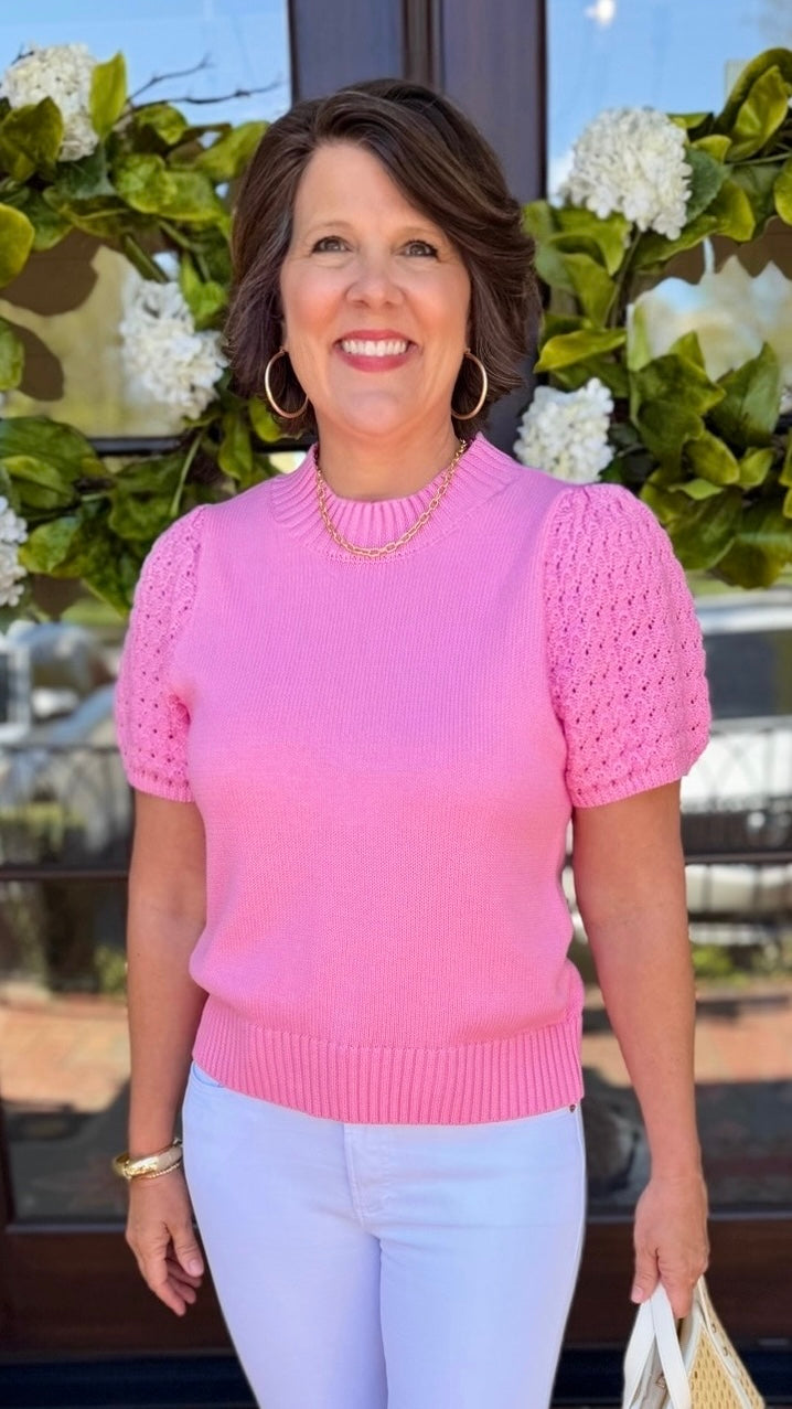 Genevieve Crochet Sweater - Bubble Gum
