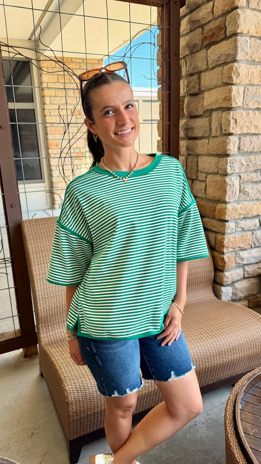 GREEN & WHITE STRIPE TOP