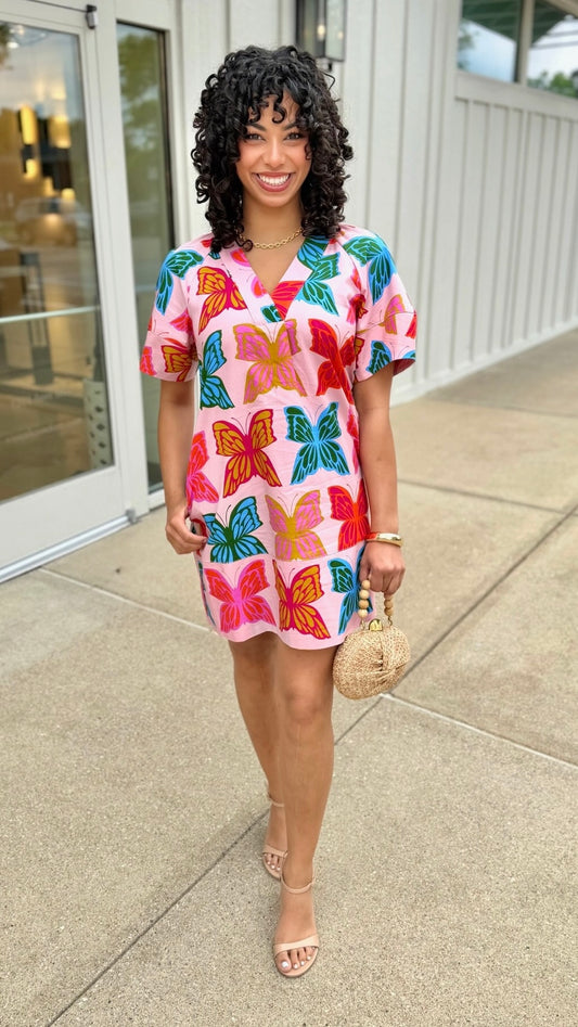 Ivy Jane Butterflies Shift Dress - Pink