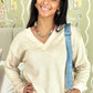 Sophie V Neck Ribbed Pullover - Light Beige