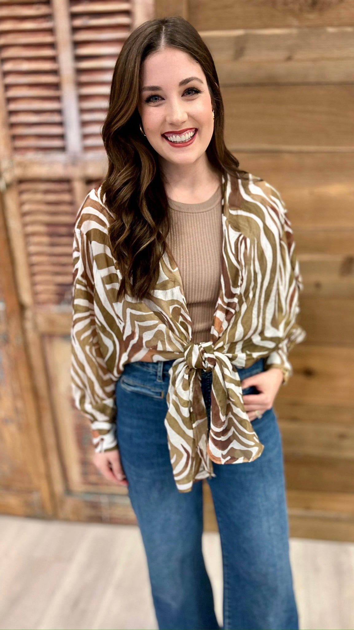 Zebra Print Tie Front Top