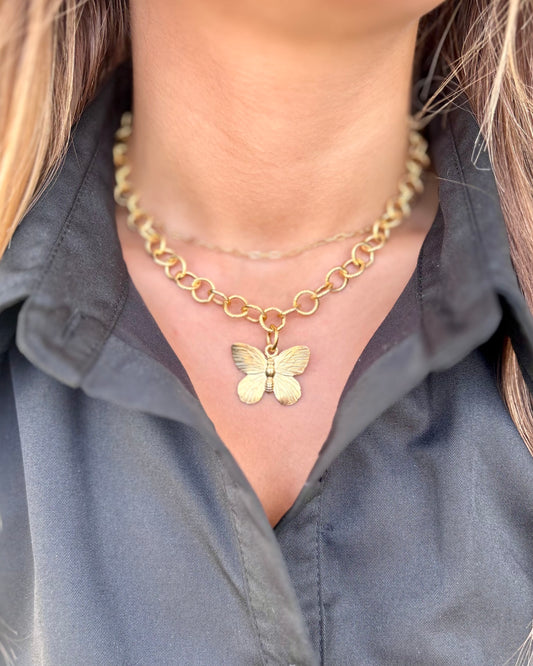 Susan Shaw Butterfly Gold Chain Link Necklace
