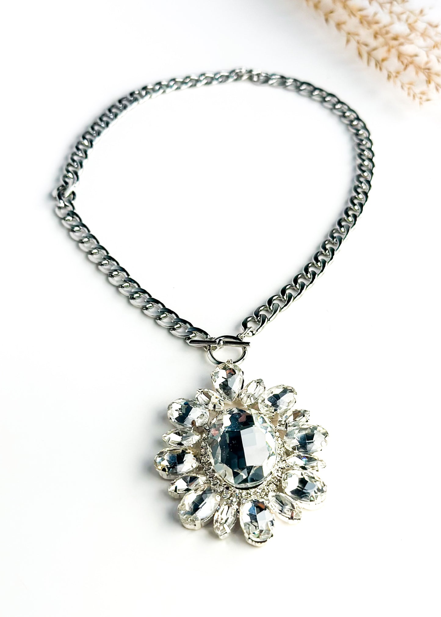 Crystal Clear Silver Statement Necklace