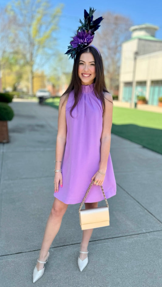 Ella Ruffle Neck Shift Dress - Lavender